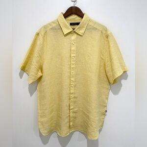 Nautica Mens Yellow 100% Linen Short Sleeve Button-Down Casual Shirt Size XL